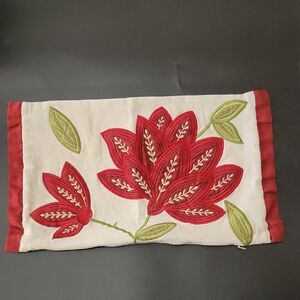 Dark Red Floral Quilted Applique Pillow Cover